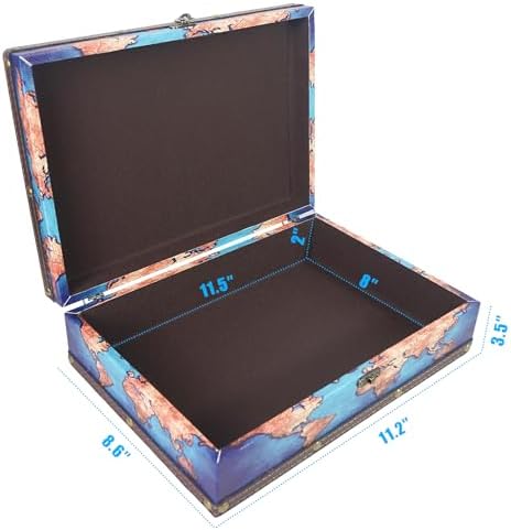 DreamsEden Decorative Wooden Storage Box with Vintage World Map Design
