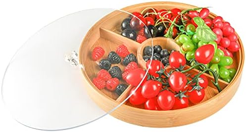 Hedume Bamboo Nuts Storage Platter Tray, Food Serving Tray with 5