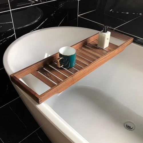 Wood Bathtub Tray Caddy,Walnut Bath Tray for Tub,Large Bath Table