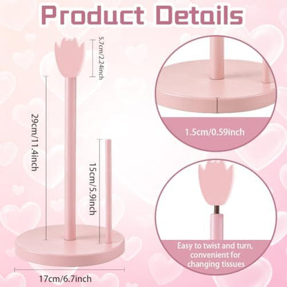 WEBEEDY Pink Tulip Wooden Paper Towel Holder Freestanding Countertop
