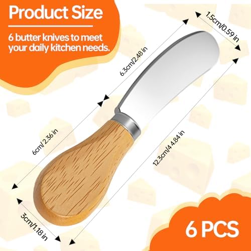 6 Pcs - Cheese Knife Set with Wooden Handle, Stainless Steel Butter
