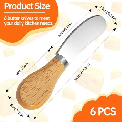 6 Pcs - Cheese Knife Set with Wooden Handle, Stainless Steel Butter