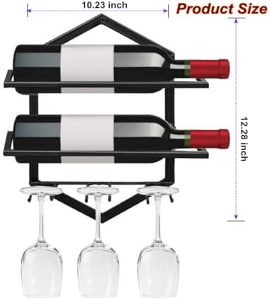 Wall Mounted Wine Rack, 2-Pack Black Metal, 4-Bottle Holder with