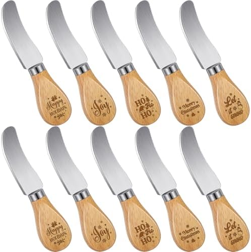 Teenyyou 10 Pcs Christmas Cheese Spreader Knives, 5.1" Stainless Steel