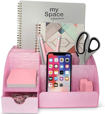 My Space Organizers Pink Desk Organizer Office, Acrylic, with Drawer