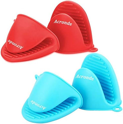2 Pairs Mini Oven Gloves Silicone Oven Mitts Red and Blue