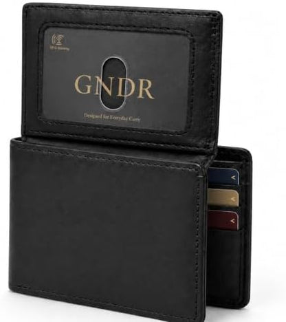 GNDR Wallet For Men Bifold Black RFID Blocking Slim Faux Leather