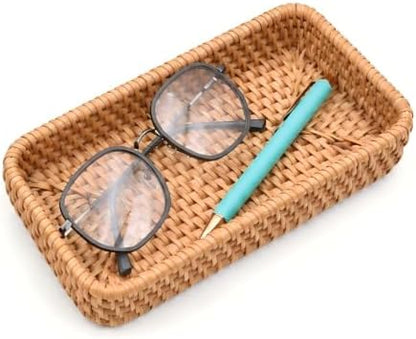8 Inch Small Rattan Basket Natural Handwoven Tray for Keys Decor