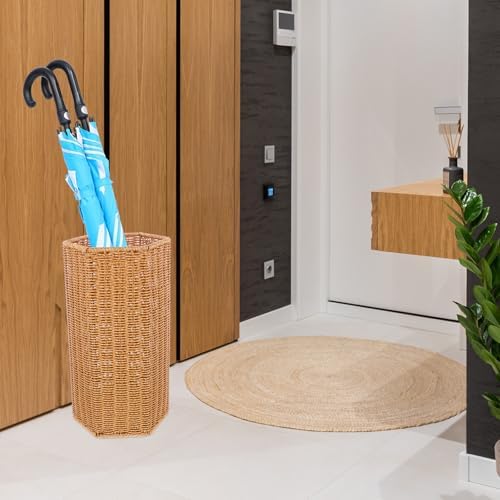 Garneck Woven Umbrella Organizer Stand, PP Iron Brown Entryway Storage