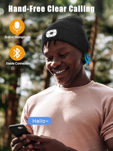 UNBON Bluetooth Beanie for Men, Bluetooth Beanie Hat with Light, Mens