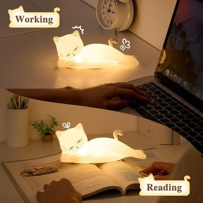 Lying Cat Lamp Funny Gifts, 16 Colors+5 Dimming+Silicone Random Stuff