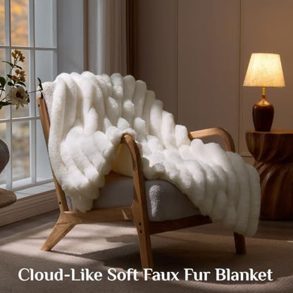 BEDELITE Faux Fur Throw Blanket for Couch, 770GSM, 50" x 60", Cream