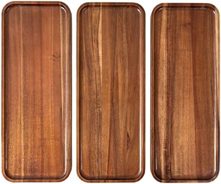 Large Solid Acacia Wood Serving Trays (17 x 6.5 inches) Rectangular