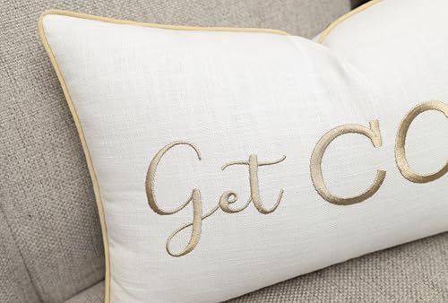 Get Cozy Embroidered 12x20 Lumbar Pillow Cover, Ivory