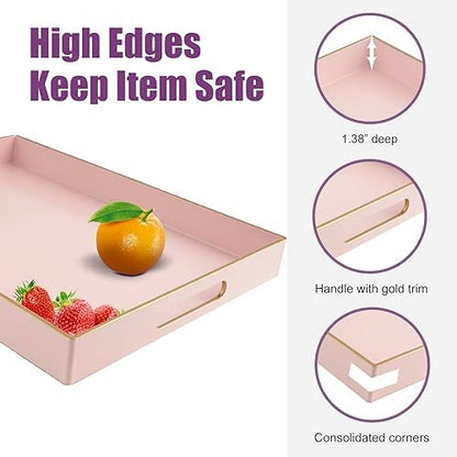Gifturbo Pink Large Serving Tray with Handles,Rectangular Plastic
