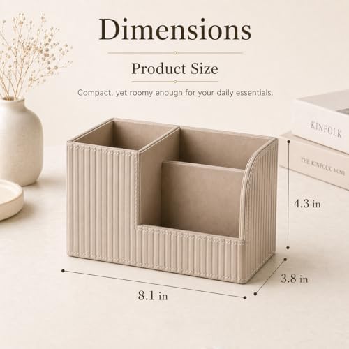 KINGFOM Desk Pen Organizer Office Supplies Caddy Pu Leather