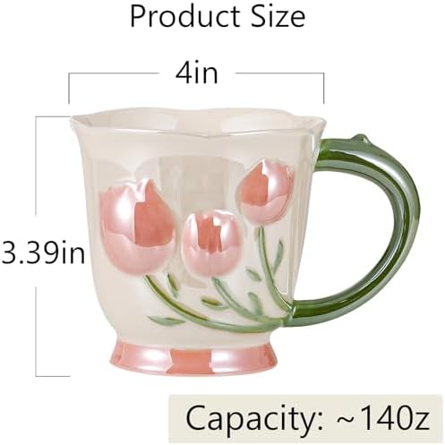 14oz 3D Embossed Floral Ceramic Coffee Mug with Matching Spoon & Gift