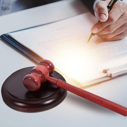 Wooden Judge Gavel with Sound Block and Base, Retro Office Desk