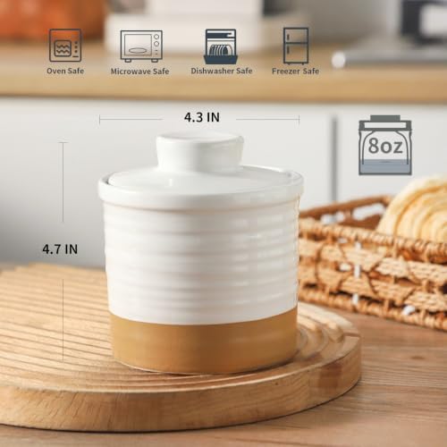 Hasense Ceramic Butter Crock with Lid, French Butter Keeper with Water