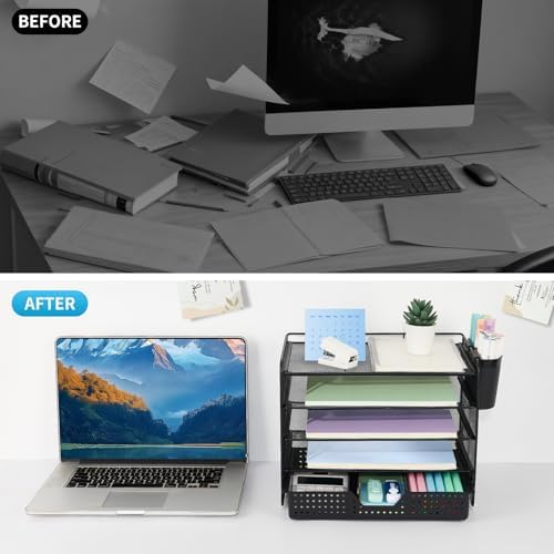 LEKETREE Desk Organizer and Accessories, 5-Tier Paper Letter Tray