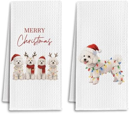 Christmas Bichon Frise Kitchen Towels, Bichon Frise Dog Lover Gifts