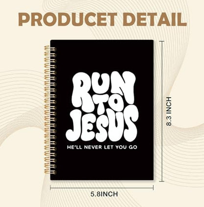 Black and White Christian Spiral Notebook, Run to Jesus Bible Verse