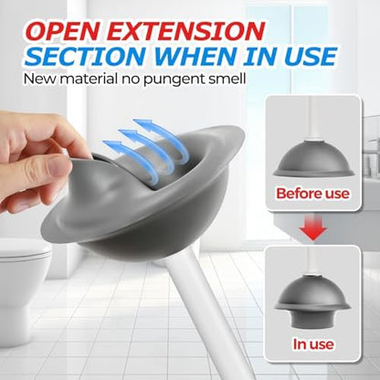FORASTO Toilet Plunger with Holder - Heavy Duty Bathroom Cleaning