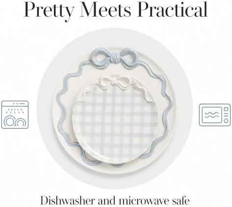 Mud Pie Bow Nested Platter Set of 2, Blue Gingham Round Serving