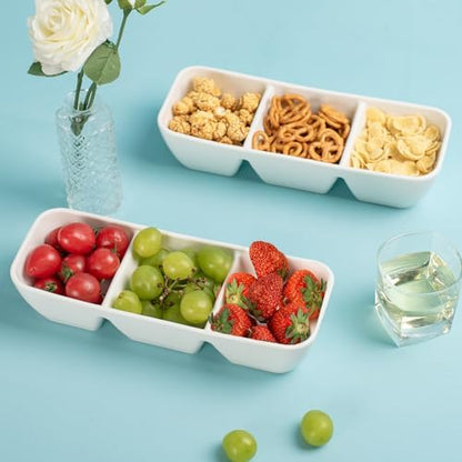 Ceramic Divided Serving Tray 11 Inch, 3 Compartment White Condiment