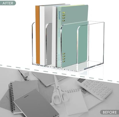 SANRUI Acrylic Magazine Holder Desk Organizer Workspace Sorter Clear 3