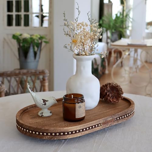 Oval Wooden Decorative Tray Coffee Table Tray Home Decor 15" Rustic