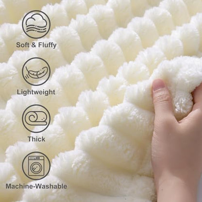 decorUhome Cream White Fleece Throw Blanket 50x60 Inches