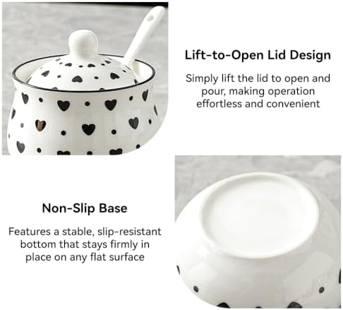 Salt and Sugar Container Set,3 Piece Black Ceramic Spice Canisters for