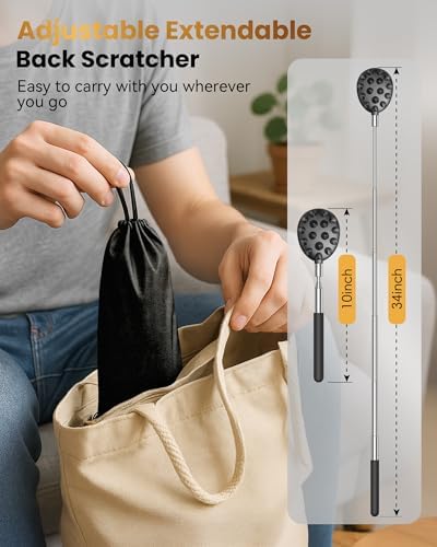 Telescopic Back Scratcher with 5 Detachable Heads, Gifts for Men