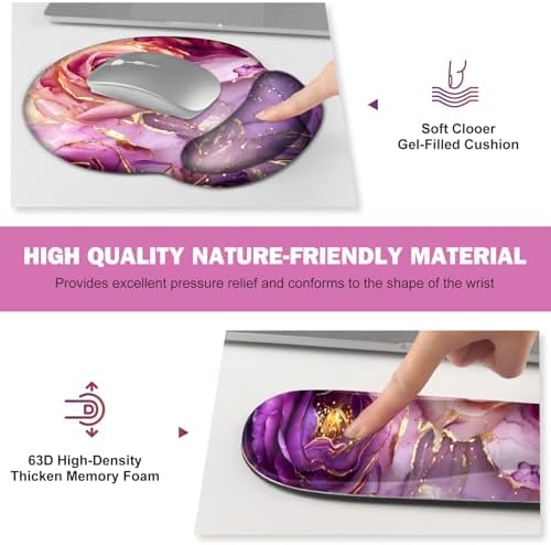 Gaming Mouse Pad Large Desk Mat, Cute Purple Marble Rose Desk Pad