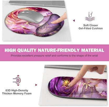 Gaming Mouse Pad Large Desk Mat, Cute Purple Marble Rose Desk Pad