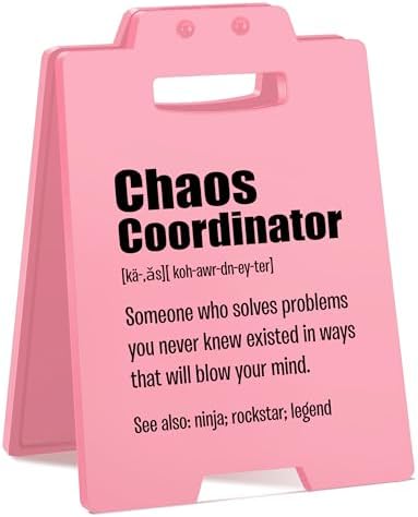 Chaos Coordinator Gifts for Work Anniversary – Funny Pink Desk Decor