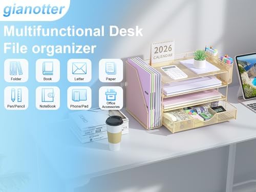 gianotter Desk Organizers and Accessories with File Holder, 4-Tier