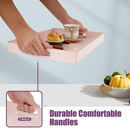 Gifturbo Pink Large Serving Tray with Handles,Rectangular Plastic