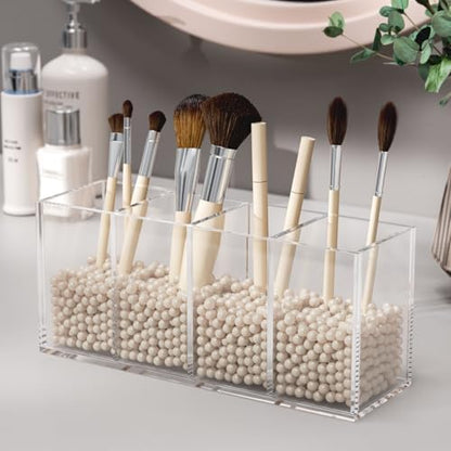 NIUBEE Acrylic Pen Holder 4 Compartments, Clear Desk Pencil Organizer