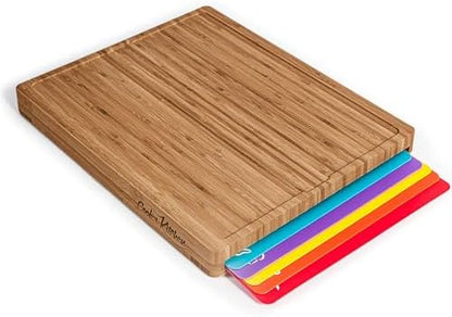 Dark Bamboo Cutting Board Set with 6 Mats, Wood Cutting Boards for