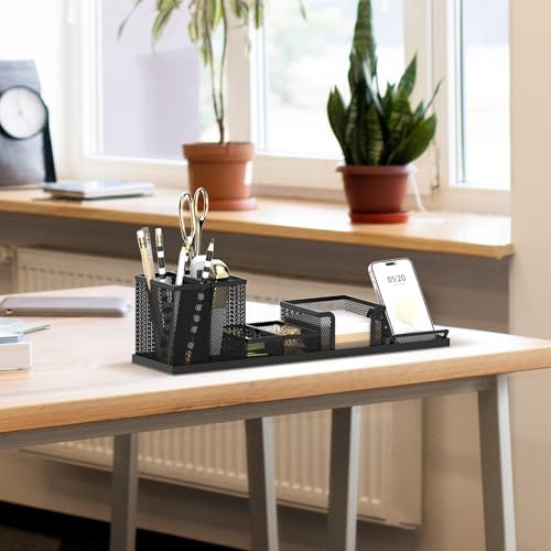 Pen Holder for Desk, 6-Piece Mesh Desk Organizer with Phone Holder