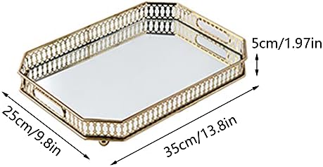 CNCEST Vintage Gold Mirror Tray - Rectangular Decorative Tray for