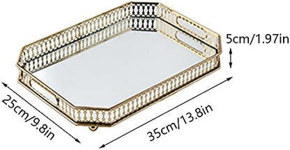 CNCEST Vintage Gold Mirror Tray - Rectangular Decorative Tray for
