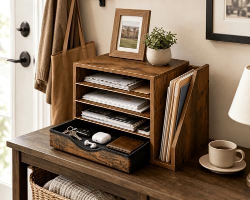 Wooden Desk Organizer with Drawers, Office Paper Mail and Organizer