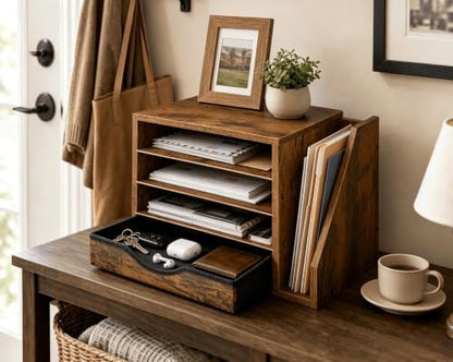 Wooden Desk Organizer with Drawers, Office Paper Mail and Organizer