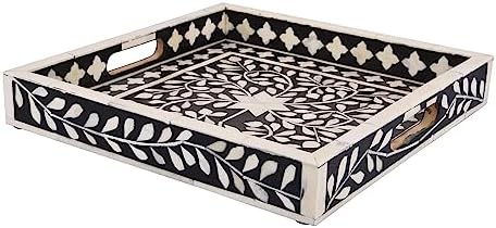 Handicrafts Home Bone Inlay Black Decorative Ottoman Serving Tray