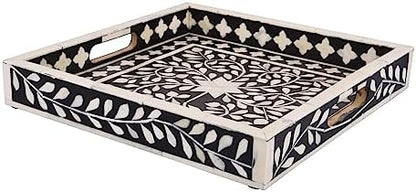 Handicrafts Home Bone Inlay Black Decorative Ottoman Serving Tray