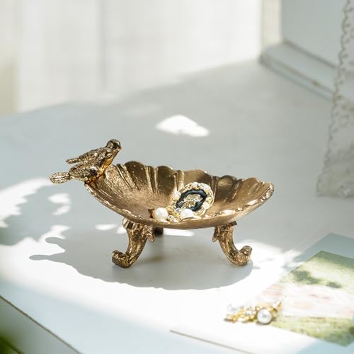 NIKKY HOME Vintage Bird Ring Holder Jewelry Tray, Small Gold Trinket