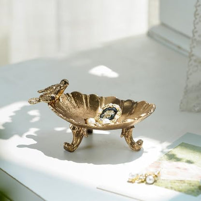 NIKKY HOME Vintage Bird Ring Holder Jewelry Tray, Small Gold Trinket